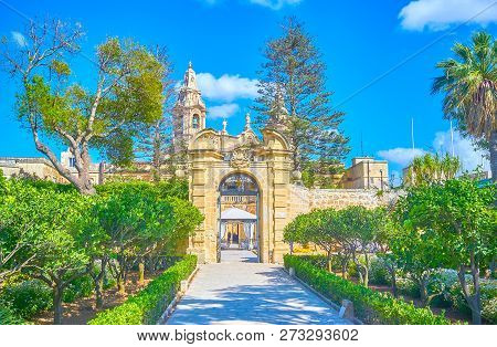 Naxxar, Malta - June 14, 2018: The View On The Famous Palazzo Parisio With Its Summer Restaurant Fro