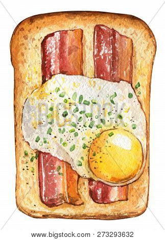 Sandwich Bread Fried Bacon Egg Cheese Onion Isolated Watercolor