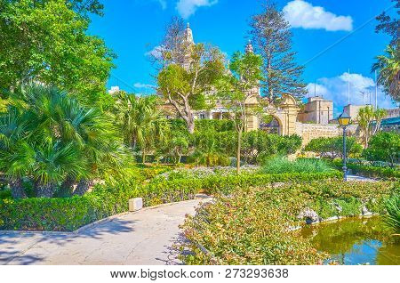 Naxxar, Malta - June 14, 2018: The Pleasant Shade Of Italian Gardens Of Palazzo Parisio, One Of The 