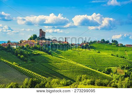 Langhe Vineyards Sunset Panorama, Serralunga D Alba, Unesco Site, Piedmont, Northern Italy Europe.