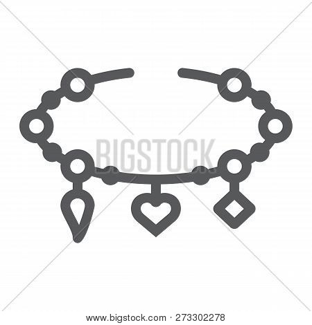 Bracelet With Heart Line Icon, Jewellery And Accessory, Bracelet With Pendants Sign, Vector Graphics