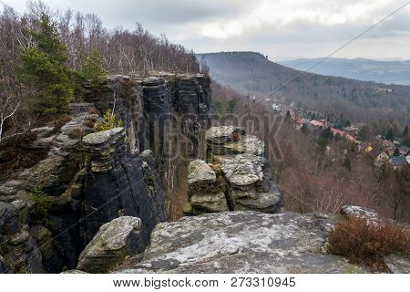 Tisa Rocks Or Tisa Walls In Western Bohemian Switzerland, Part Of The Elbe Sandstone Rocks, Czech Re