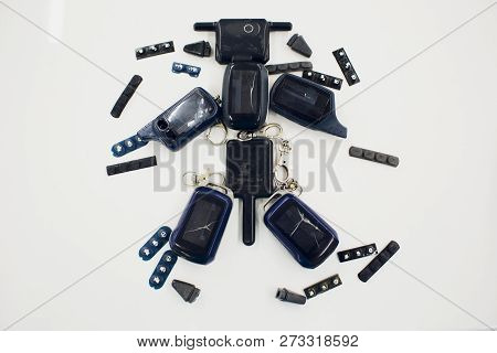 Close-up Damaged Car Key Isolated On White Background.