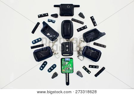 Close-up Damaged Car Key Isolated On White Background.