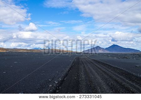 Dirt Road Along Central Highlands Of Iceland. Iceland Landscape. Route F907