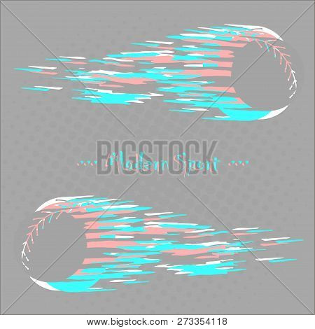 Modern Style Baseball Vector Background With Two Softballs In Motion And Glitch Effect.