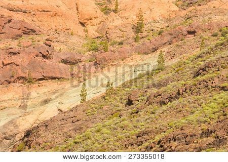 Gran Canaria Volcanic Landscape Los Azulejos Colorful Rocks Effect Of Hydromagmatic Eruptions