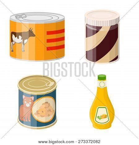 Vector Illustration Of Can And Food Logo. Set Of Can And Package Vector Icon For Stock.