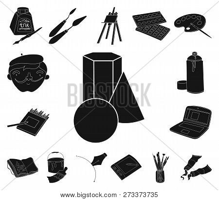 Painter And Drawing Black Icons In Set Collection For Design. Artistic Accessories Vector Symbol Sto