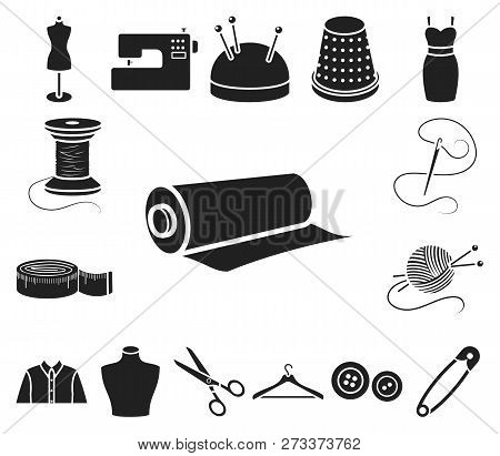 Atelier And Sewing Black Icons In Set Collection For Design. Equipment And Tools For Sewing Vector S