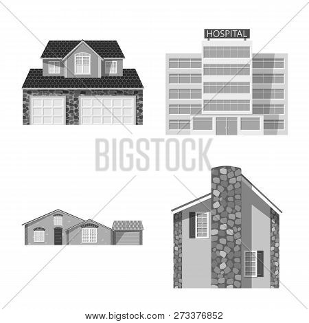 Vector Design Of Building And Front Logo. Set Of Building And Roof Vector Icon For Stock.