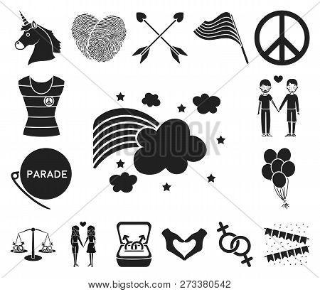 Gay And Lesbian Black Icons In Set Collection For Design.sexual Minority And Attributes Vector Symbo