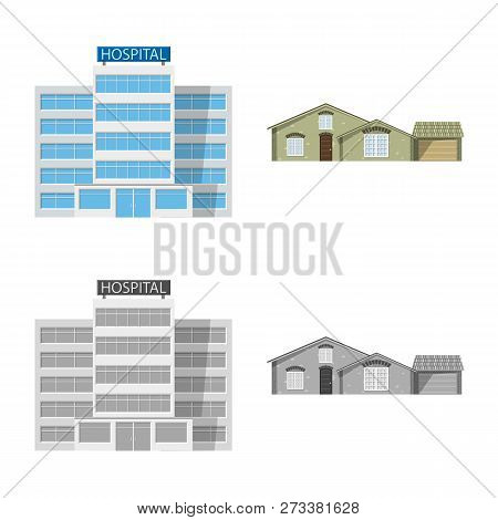Vector Design Of Building And Front Sign. Set Of Building And Roof Stock Vector Illustration.