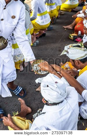 Bali, Indonesia - October 9, 2018: Holyman On A Traitional Balinese Hindu Ceremony In Ubud, Bali Isl