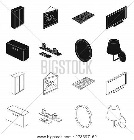 Vector Illustration Of Bedroom And Room Sign. Collection Of Bedroom And Furniture Stock Vector Illus