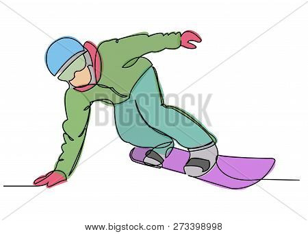 Continuous Line Drawing Jumping Snowboarder Color Illustration Of Character Snowboarder