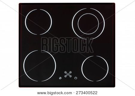 Electric Hob With Ceramic Surface And Touch Control Panel Isolated On White.