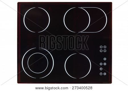 Electric Hob With Ceramic Surface And Touch Control Panel Isolated On White.