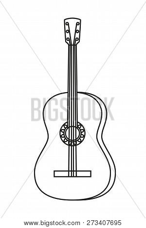 Line Art Black And White Acoustic Guitar. String Musical Instrument. Mexico Theme Vector Illustratio