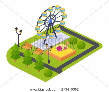 Childrens Game Park Of Attractions And Entertainments, With Adjacent Landscape.