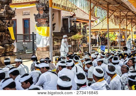 Bali, Indonesia - October 9, 2018: Holyman On A Traitional Balinese Hindu Ceremony In Ubud, Bali Isl