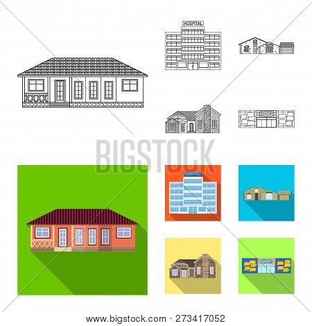 Vector Design Of Building And Front Sign. Set Of Building And Roof Vector Icon For Stock.