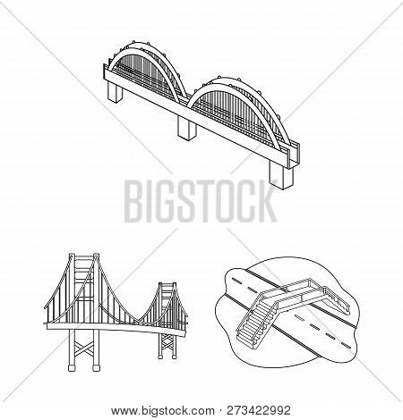Vector Illustration Of Bridge And Construction Sign. Collection Of Bridge And Arch Vector Icon For S