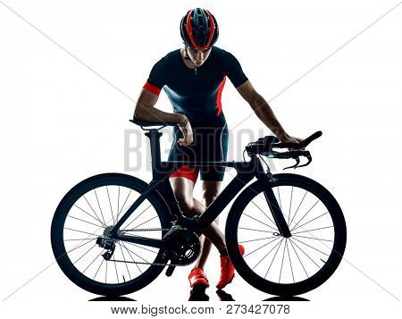 triathlete triathlon Cyclist cycling silhouette isolated white b