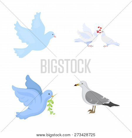 Vector Design Of Flying And Dove Symbol. Set Of Flying And Carrier Stock Symbol For Web.
