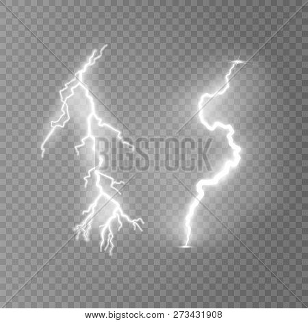 Vector Illustration. Transparent Light Effect Of Electric Lightning. The Indomitable Power Of Natura