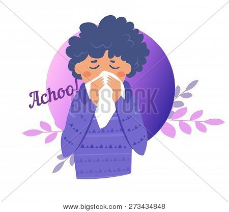Sneeze, Flu, Disease, Infection, Spread Vector. Cartoon. Isolated Art On White Background. Flat