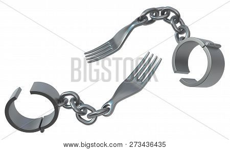 Shackles Chain Forks Two Segments Grey Metal 3d Illustration, Isolated, Horizontal, Over White