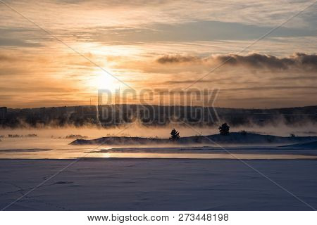 Winter Angara. The City Embankment Of The Angara River On A Sunday Sunny Winter Day. Winter Irkutsk