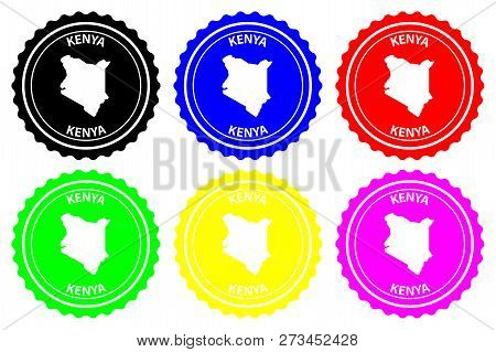 Kenya - Rubber Stamp - Vector, Republic Of Kenya Map Pattern - Sticker - Black, Blue, Green, Yellow,