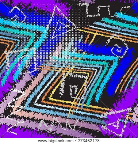 Colorful Zigzag Grunge Greek Style Vector Seamless Pattern. Orna