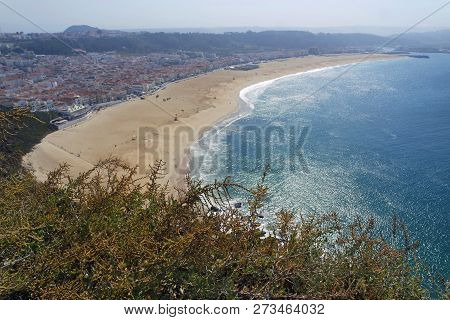 Bay Of Nazare Village At Portuguese Coast