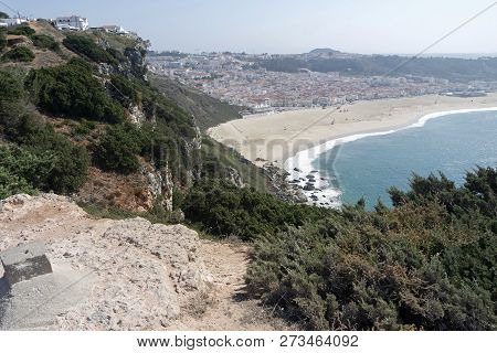 Wild Shore Line At Nazare Village In Portugal