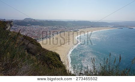 Bay Of Nazare Village At Portuguese Coast