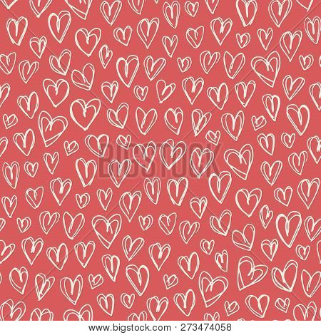Hand Drawn Doodle Retro Palette Hearts Valentines Day Vector Seamless Pattern. Cute Graffity Backgro