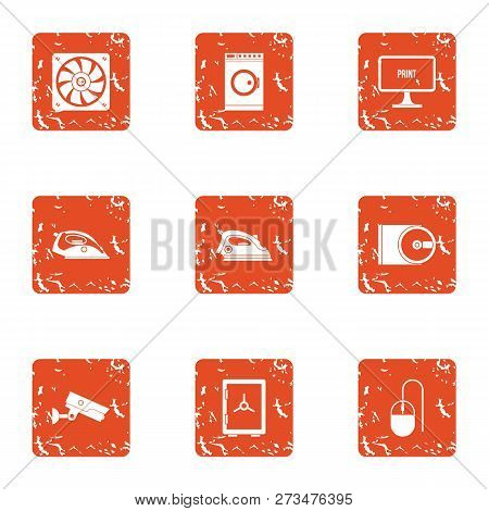 Iron Icons Set. Grunge Set Of 9 Iron Icons For Web Isolated On White Background