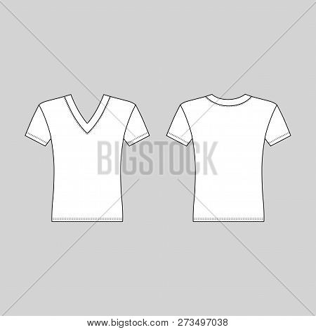 T Shirt Man Template (front, Back Views), Vector Illustration Isolated On White Background