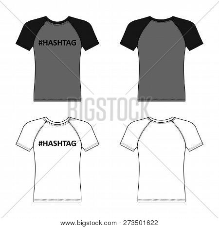 T Shirt Hashtag Man Template (front, Back Views), Vector Illustration Isolated On White Background