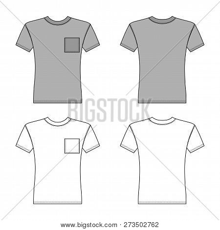 T Shirt Man Template (front, Back Views), Vector Illustration  On Background