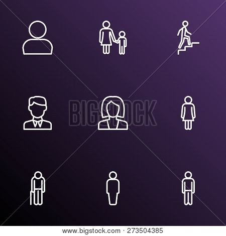 People Icons Line Style Set With Businessman, Oldster, Human And Other Man Elements. Isolated Vector