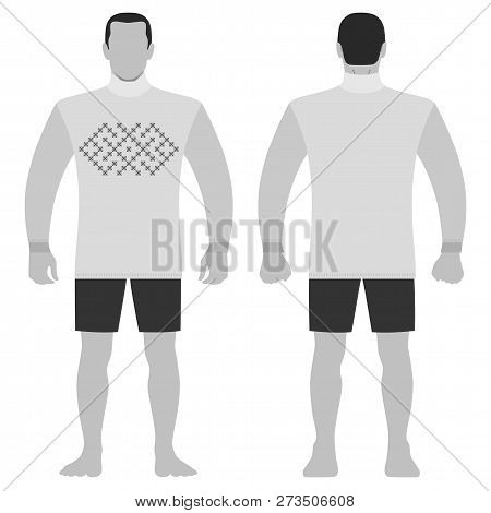Fashion Man Body Full Length Template Figure Silhouette In Shorts And Slavic Shirt Vyshivanka (front