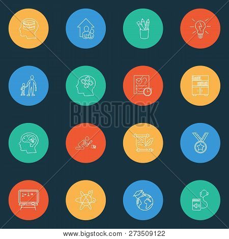 Education Icons Line Style Set With Primary School, Blackboard, Astrophysics And Other Graduate Elem