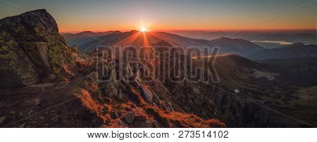 Mountain Landscape At Sunset. View From Mount Dumbier In Low Tatras, Slovakia.