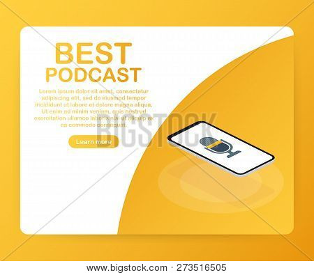 Best Podcast Icon, Vector Symbol In Flat Isometric Style Isolated On Color Background. Vector Stock 