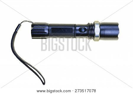 Black Metal Small Tactical Falshlight Isoltaed On Yellow Background