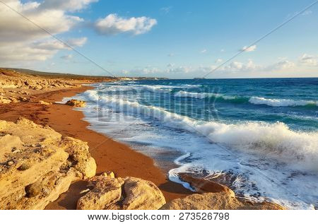 Cyprus - Mediterranean Sea Coast. Lara Beach In Paphos District.